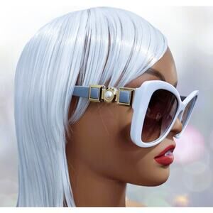 Sunglasses Women White Frame with Gray and gold Handles